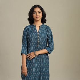 Blue Cotton Straight Pochampally Ikat Kurta