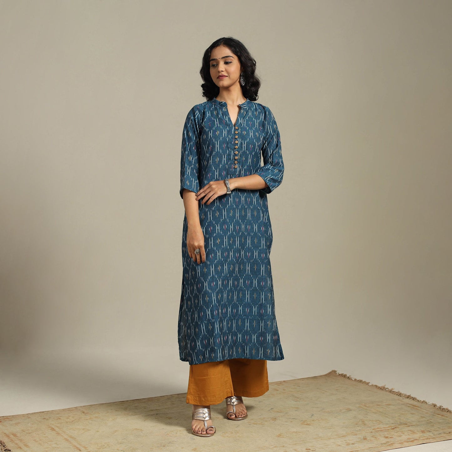 Blue Cotton Straight Pochampally Ikat Kurta