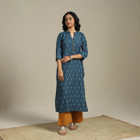 Blue Cotton Straight Pochampally Ikat Kurta