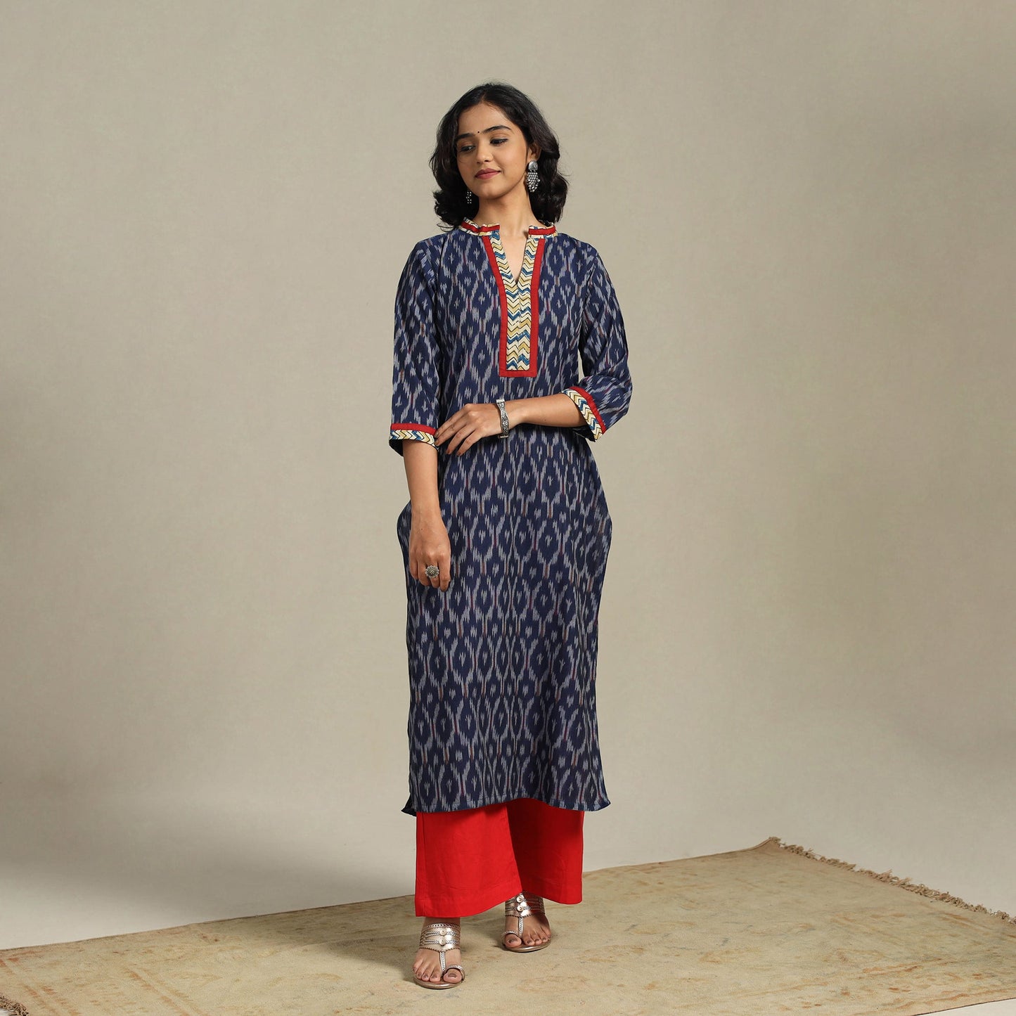 Blue Cotton Straight Pochampally Ikat Kurta