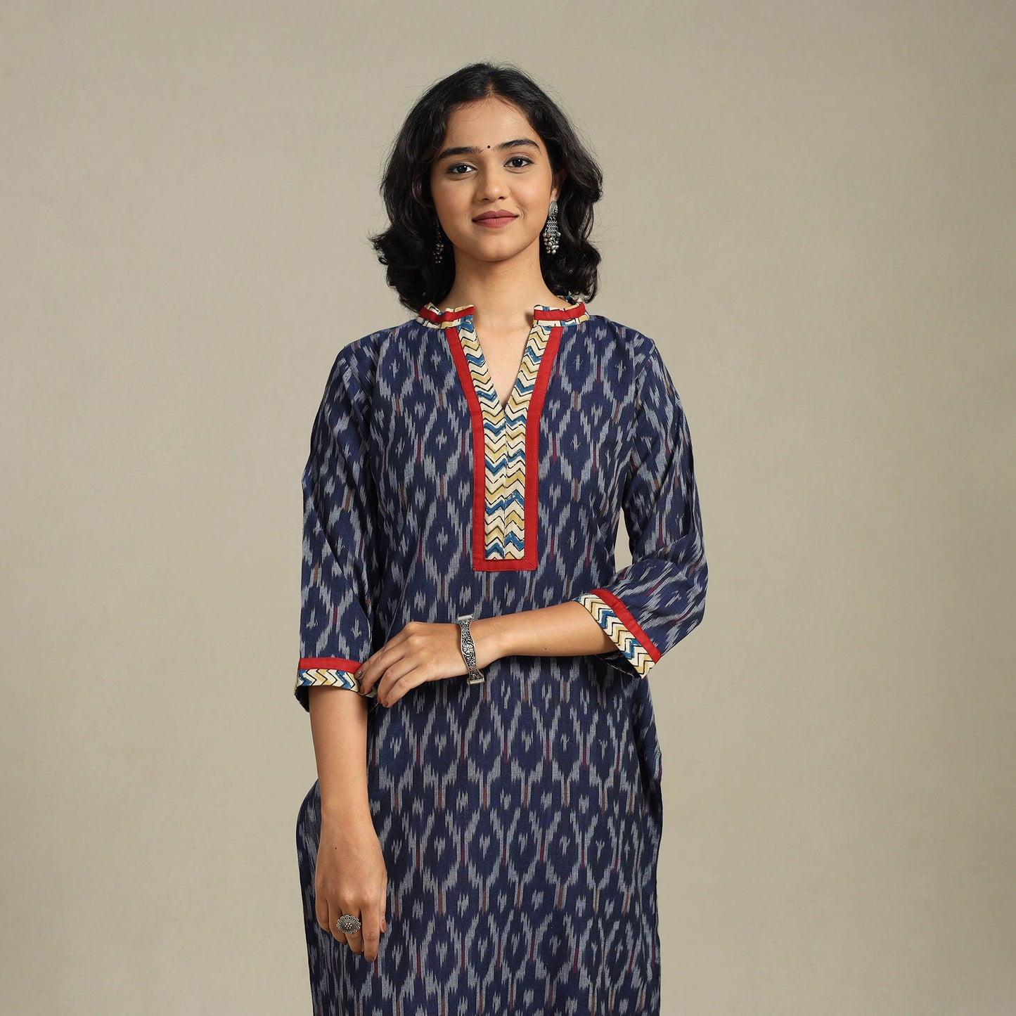 Blue Cotton Straight Pochampally Ikat Kurta