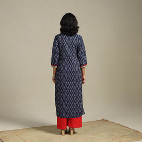 Blue Cotton Straight Pochampally Ikat Kurta