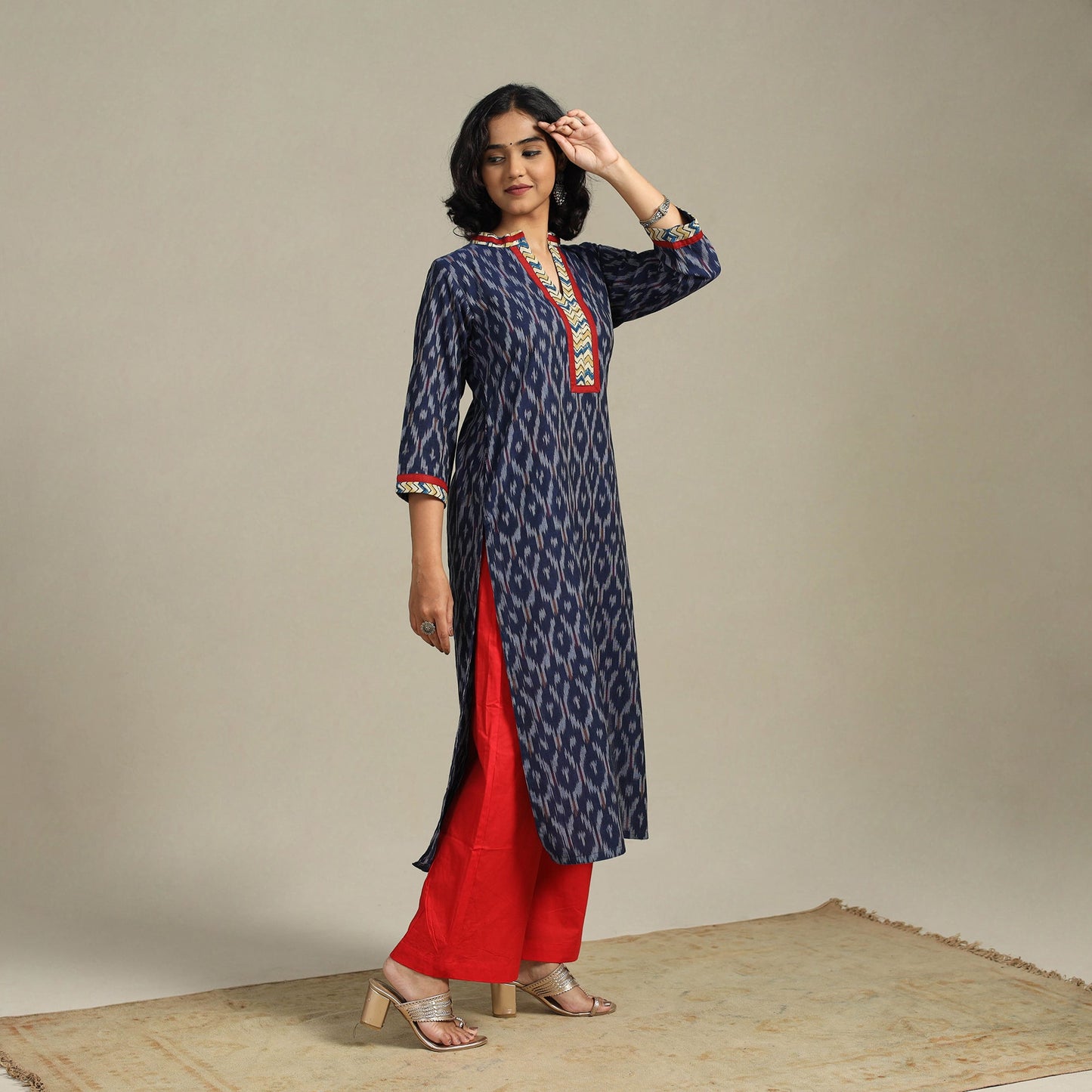 Blue Cotton Straight Pochampally Ikat Kurta