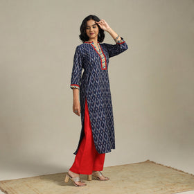 Blue Cotton Straight Pochampally Ikat Kurta
