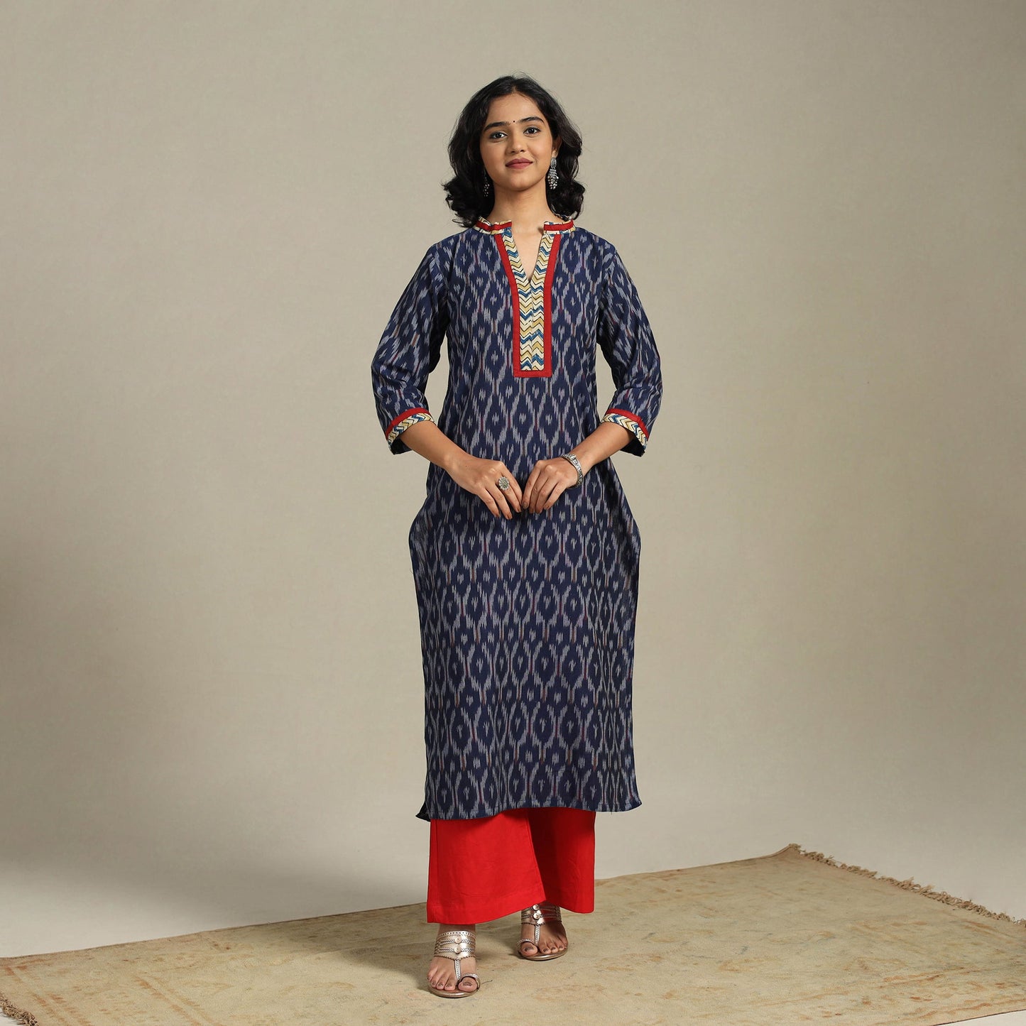 Blue Cotton Straight Pochampally Ikat Kurta