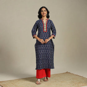 Blue Cotton Straight Pochampally Ikat Kurta
