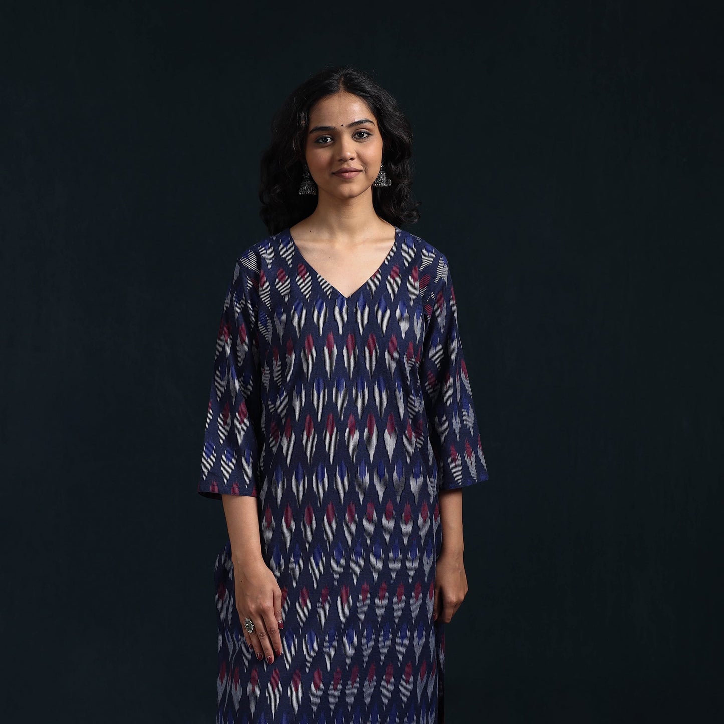 Cotton straight pochampally ikat kurta for women 10