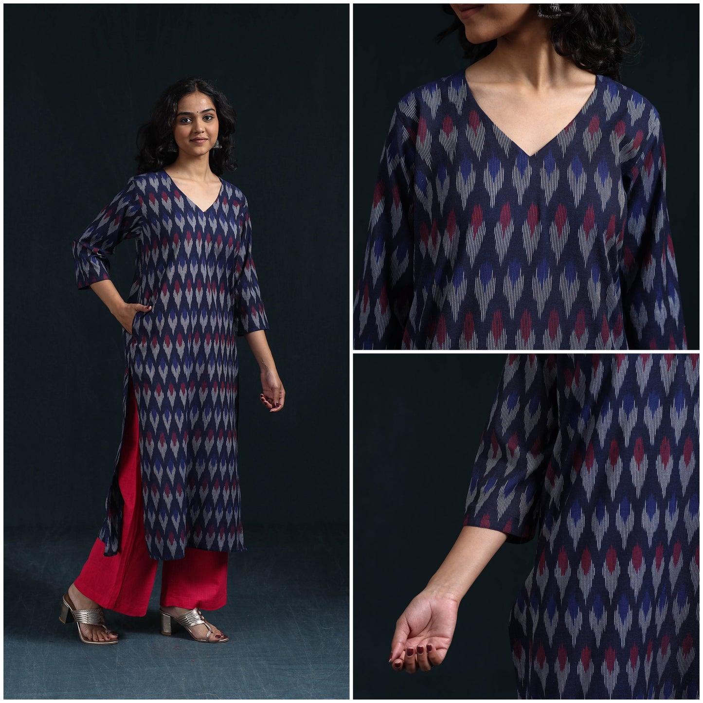Cotton straight pochampally ikat kurta for women 10