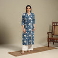 Blue - cotton straight sanganeri kurta 02 - handcrafted