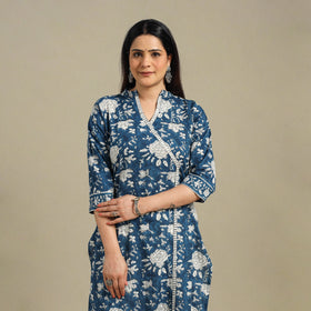 Blue - cotton straight sanganeri kurta 02 - handcrafted