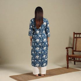 Blue - cotton straight sanganeri kurta 02 - handcrafted