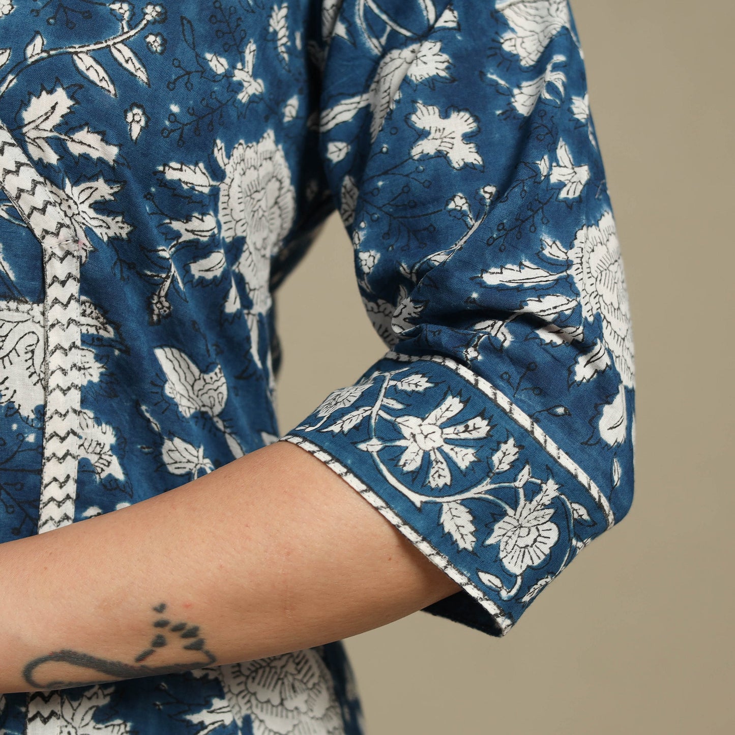 Blue - cotton straight sanganeri kurta 02 - handcrafted