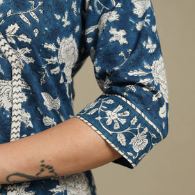 Blue - cotton straight sanganeri kurta 02 - handcrafted