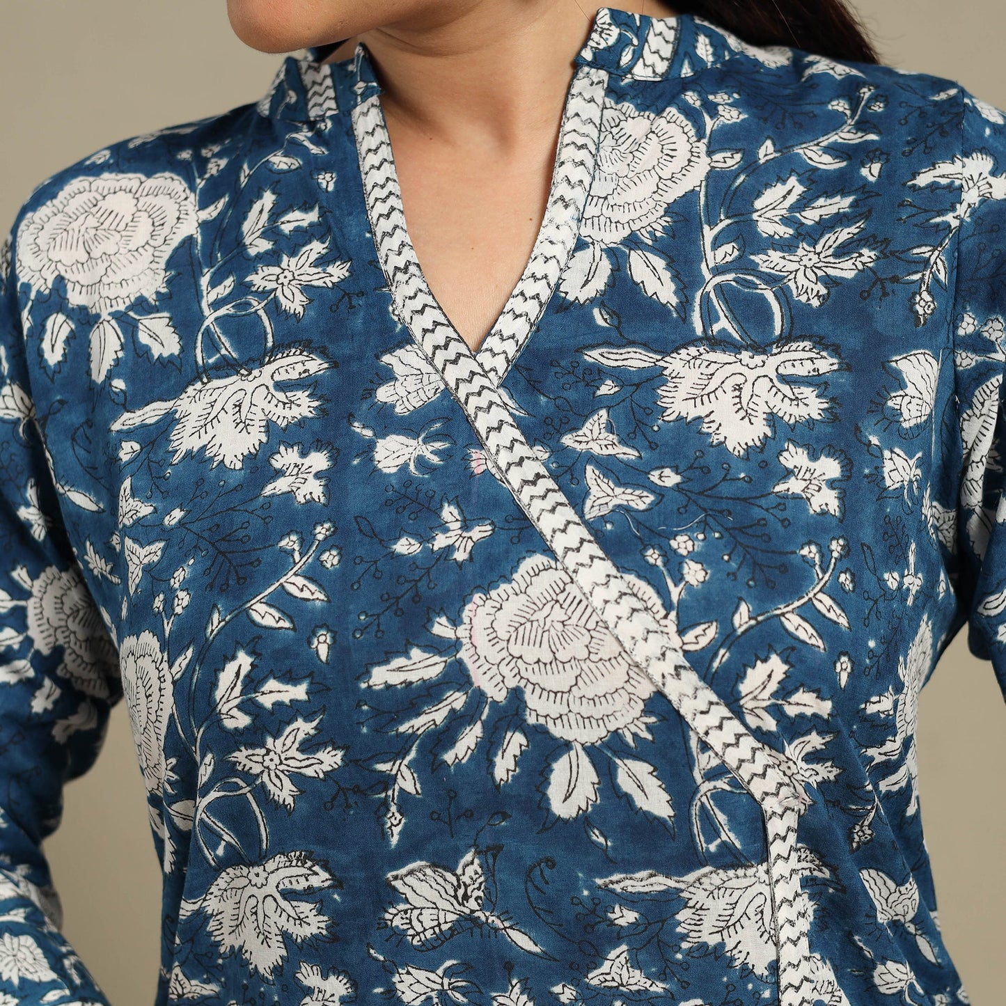 Blue - cotton straight sanganeri kurta 02 - handcrafted