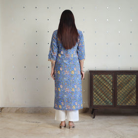Blue - cotton straight sanganeri kurta 09 - handcrafted