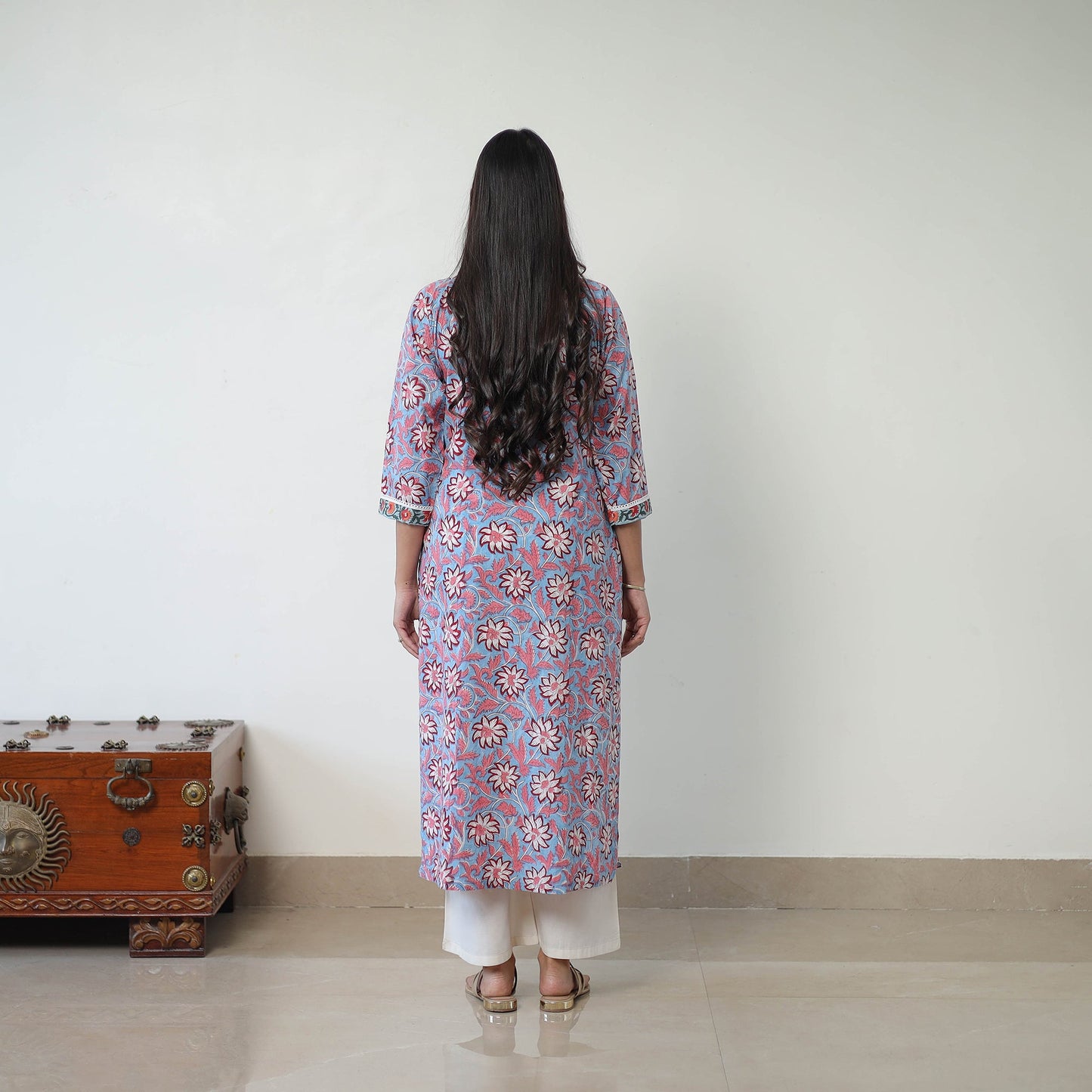  Blue Sanganeri Print Kurta for Women 