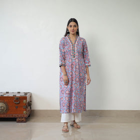  Blue Sanganeri Print Kurta for Women 