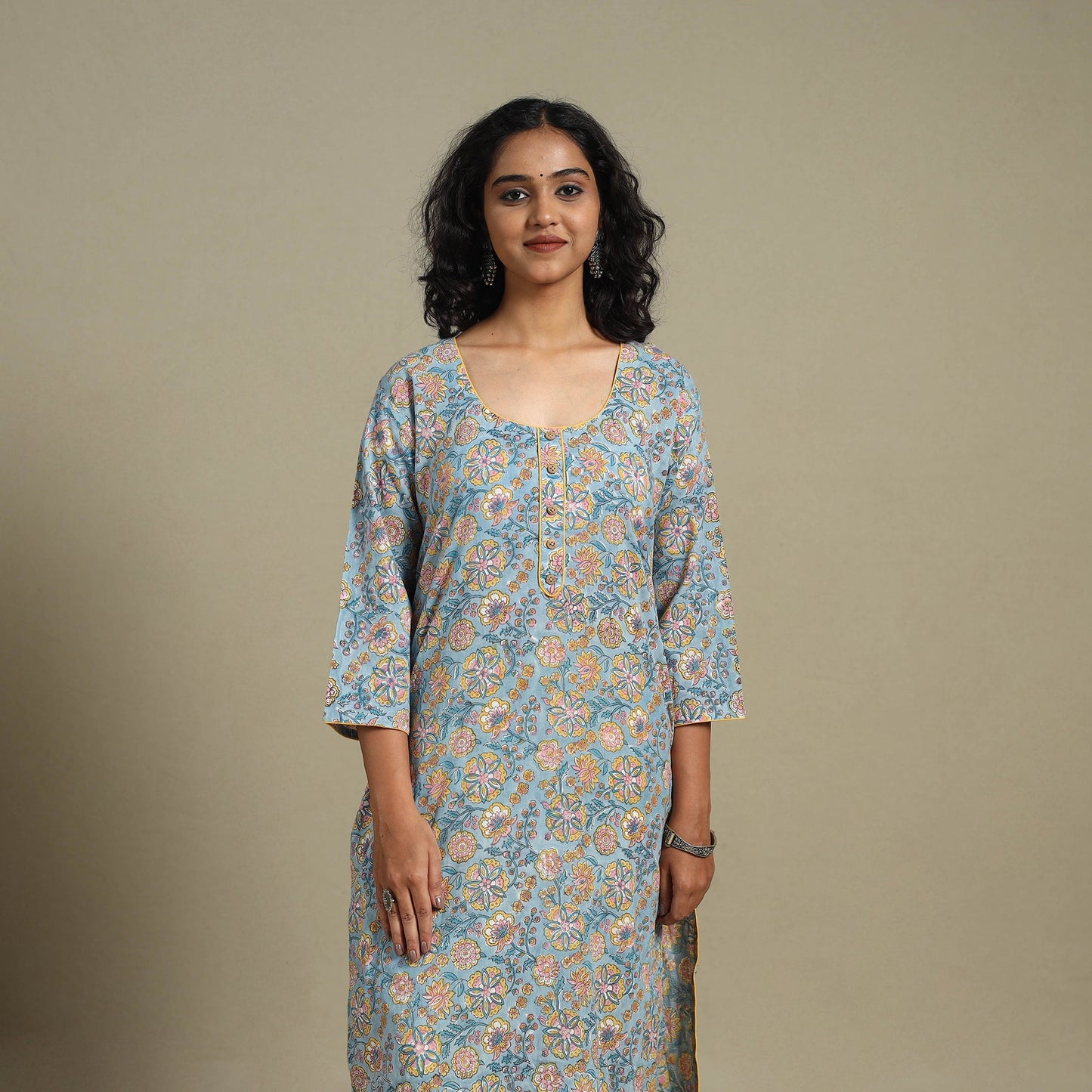 Blue - cotton straight sanganeri kurta 10 - s - handcrafted