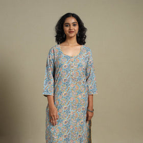 Blue - cotton straight sanganeri kurta 10 - s - handcrafted