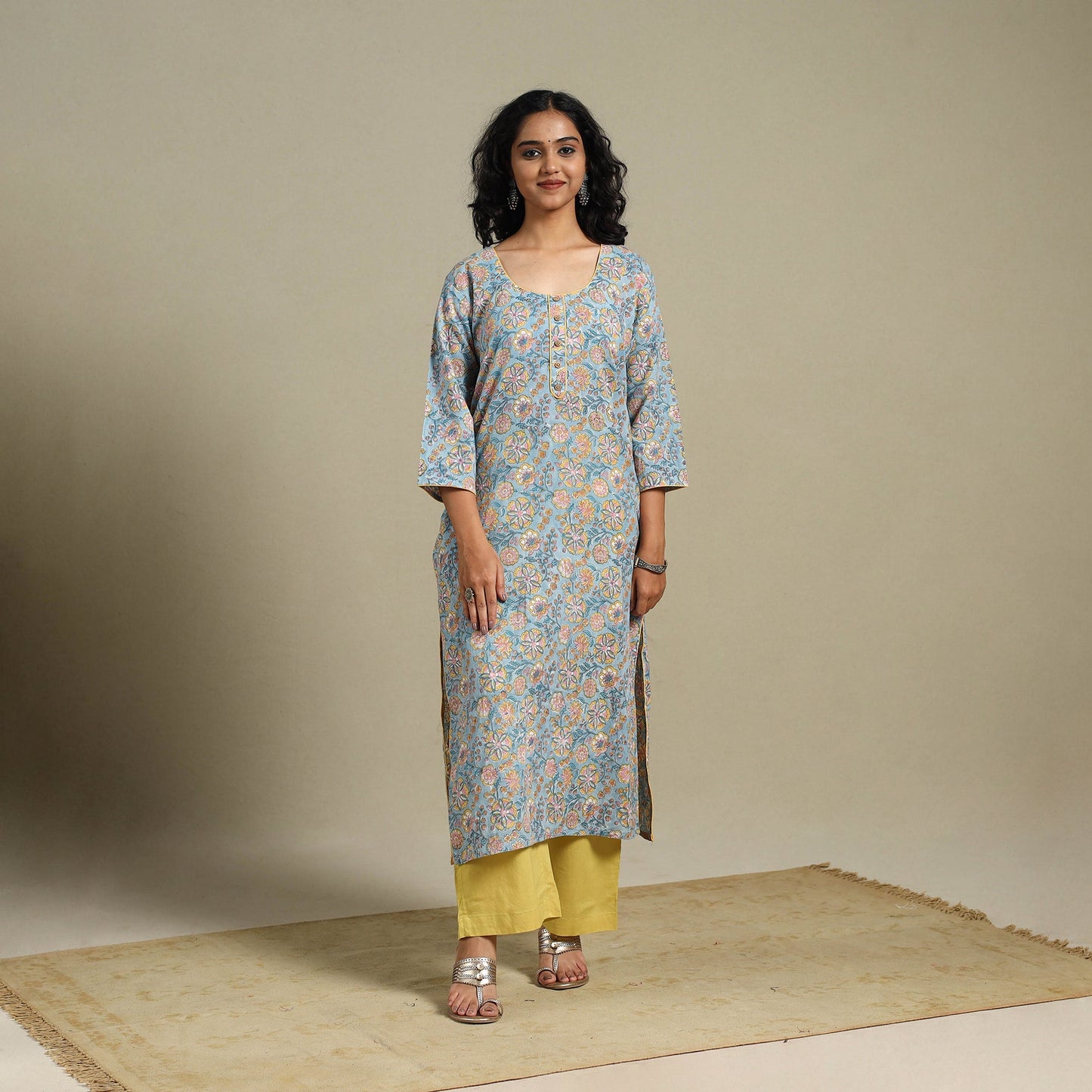 Blue - cotton straight sanganeri kurta 10 - s - handcrafted