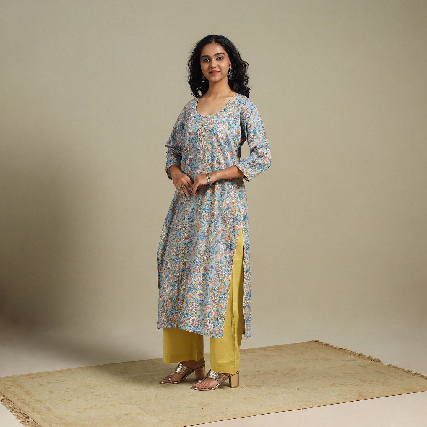 Blue - cotton straight sanganeri kurta 10 - s - handcrafted