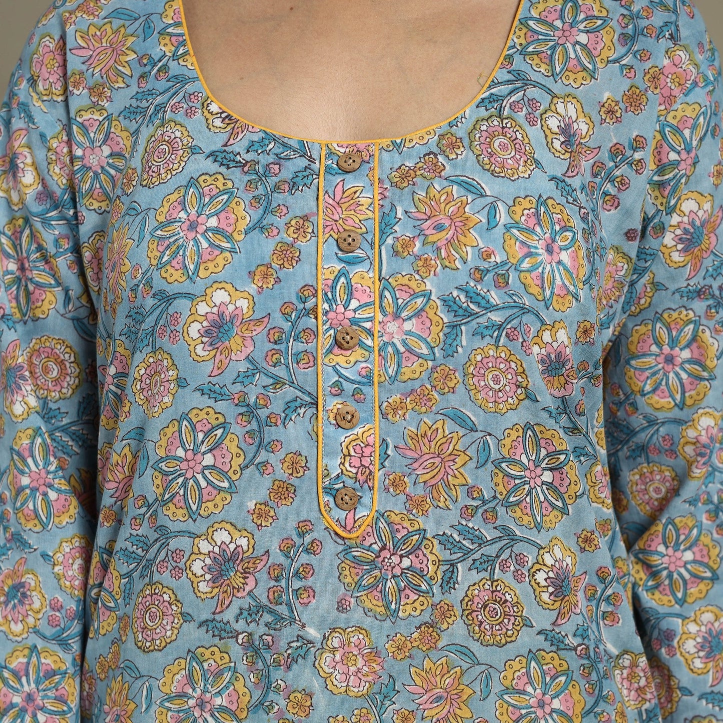 Blue - cotton straight sanganeri kurta 10 - s - handcrafted
