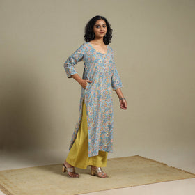 Blue - cotton straight sanganeri kurta 10 - s - handcrafted