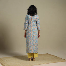 Blue - cotton straight sanganeri kurta 10 - s - handcrafted