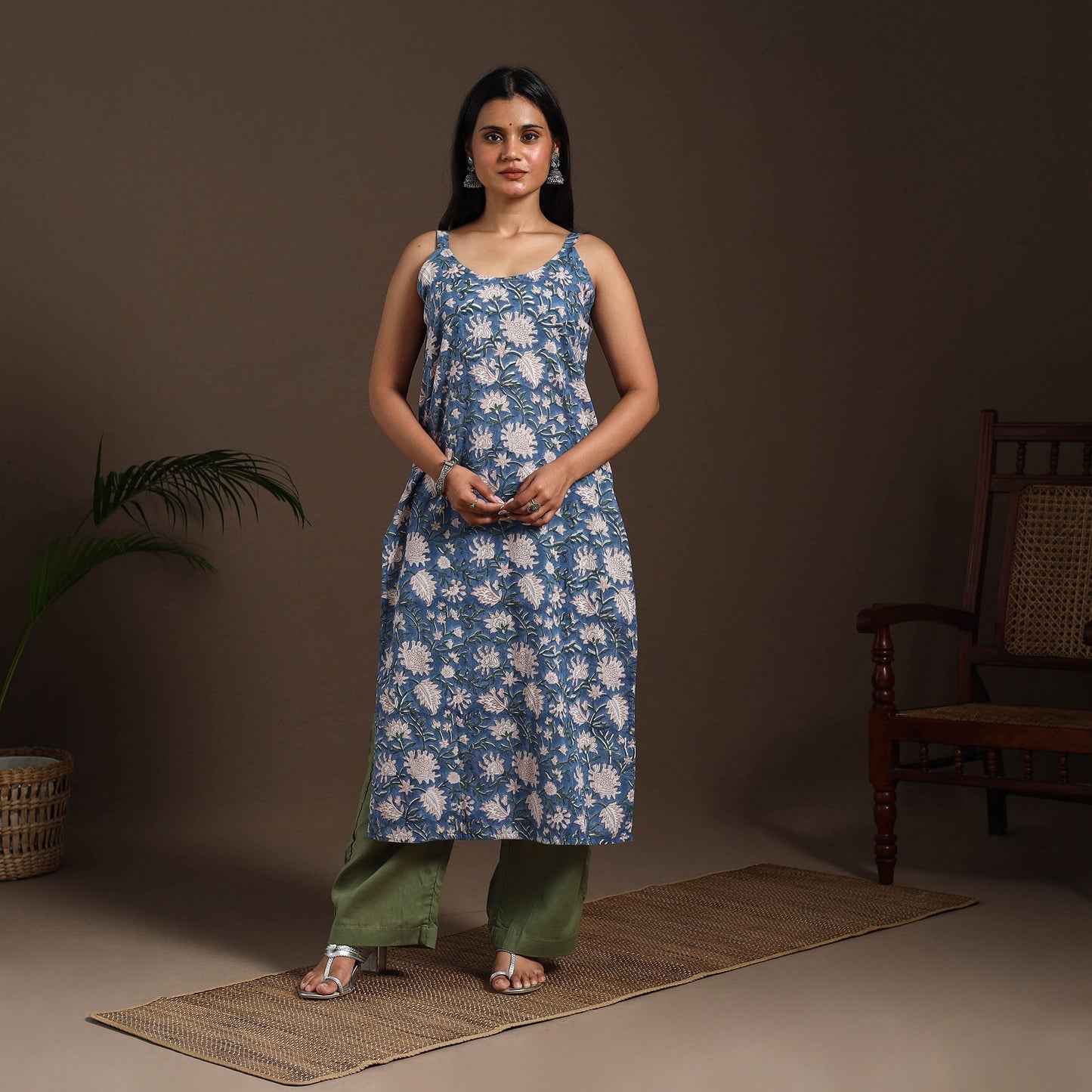 Blue - cotton straight sanganeri kurta 15 - handcrafted