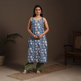 Blue - cotton straight sanganeri kurta 15 - handcrafted