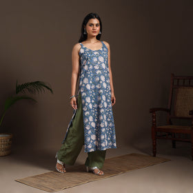 Blue - cotton straight sanganeri kurta 15 - handcrafted