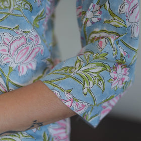  Blue Block Print Cotton Straight Sanganeri Kurta