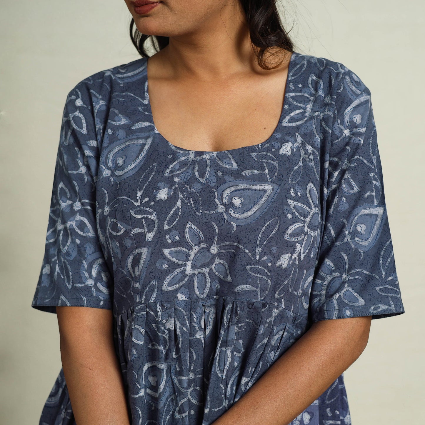 Buy Blue Block Print Cotton Tiered Bagru Dress 