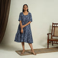 Buy Blue Block Print Cotton Tiered Bagru Dress 