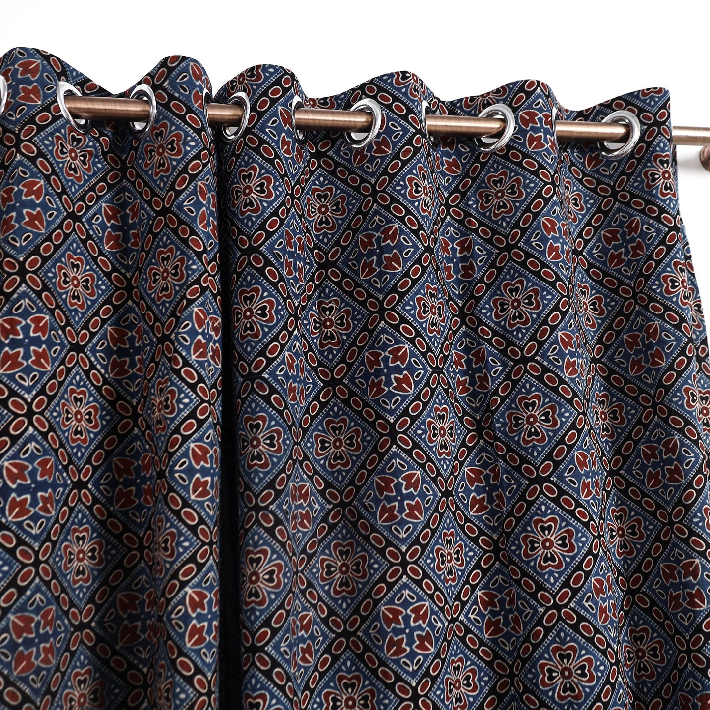 Buy Blue Block Print Cotton Window Ajrakh Curtain