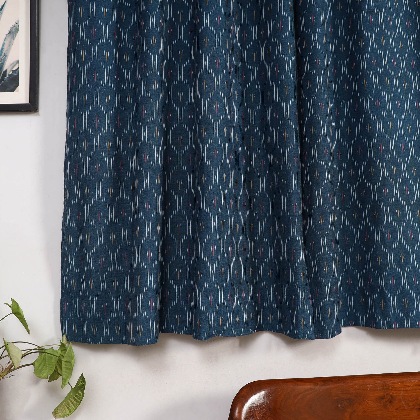 Blue - cotton window pochampally ikat curtain (5 x 3 feet)