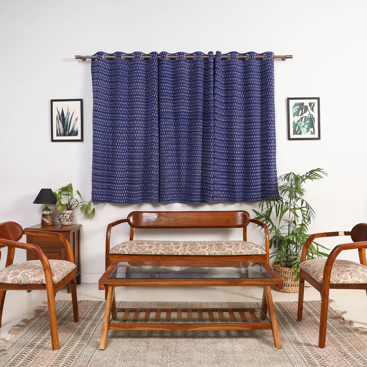Blue - cotton window pochampally ikat curtain (5 x 3 feet)