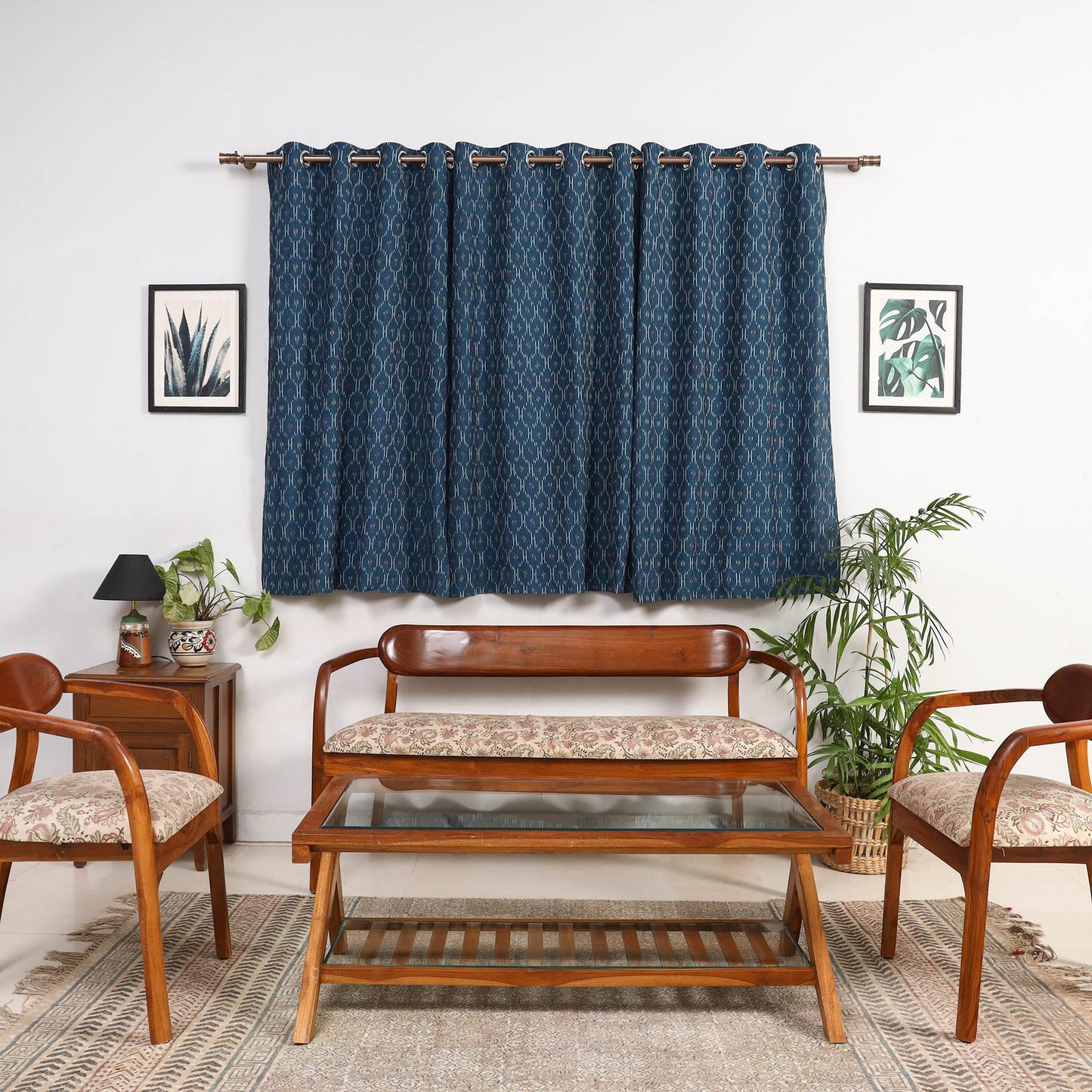 Blue - cotton window pochampally ikat curtain (5 x 3 feet)