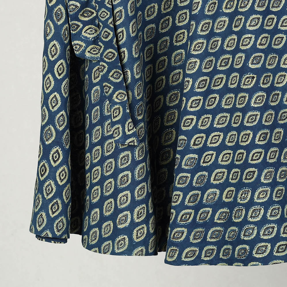 Blue - Block Print Cotton Wrap Around Ajrakh Skirt 04