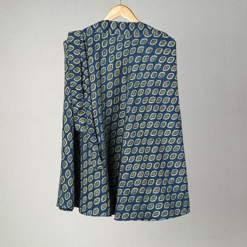 Blue - Block Print Cotton Wrap Around Ajrakh Skirt 04