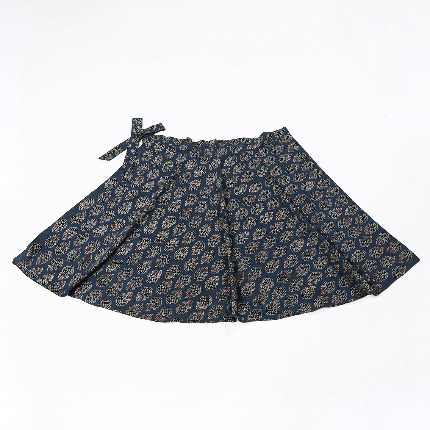 Blue - cotton wrap around skirt 40 - handcrafted