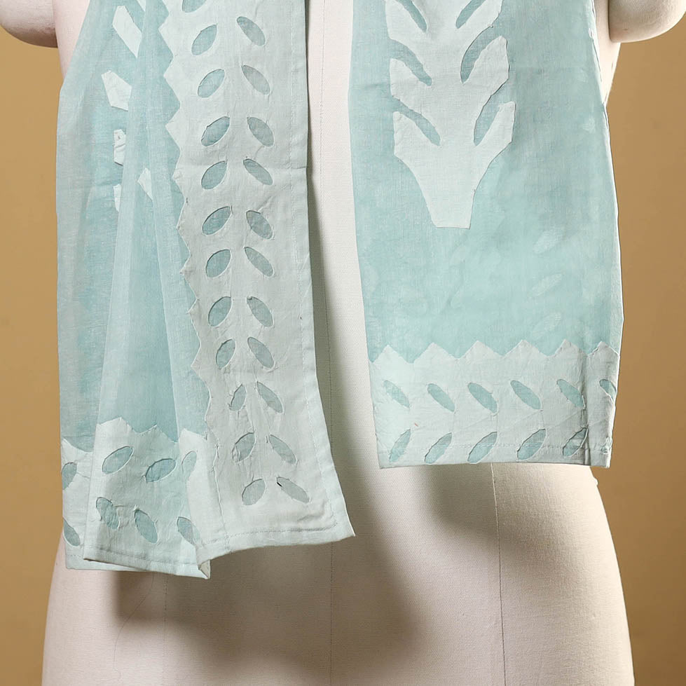 Cut Work Cotton Blue Barmer Applique Stole