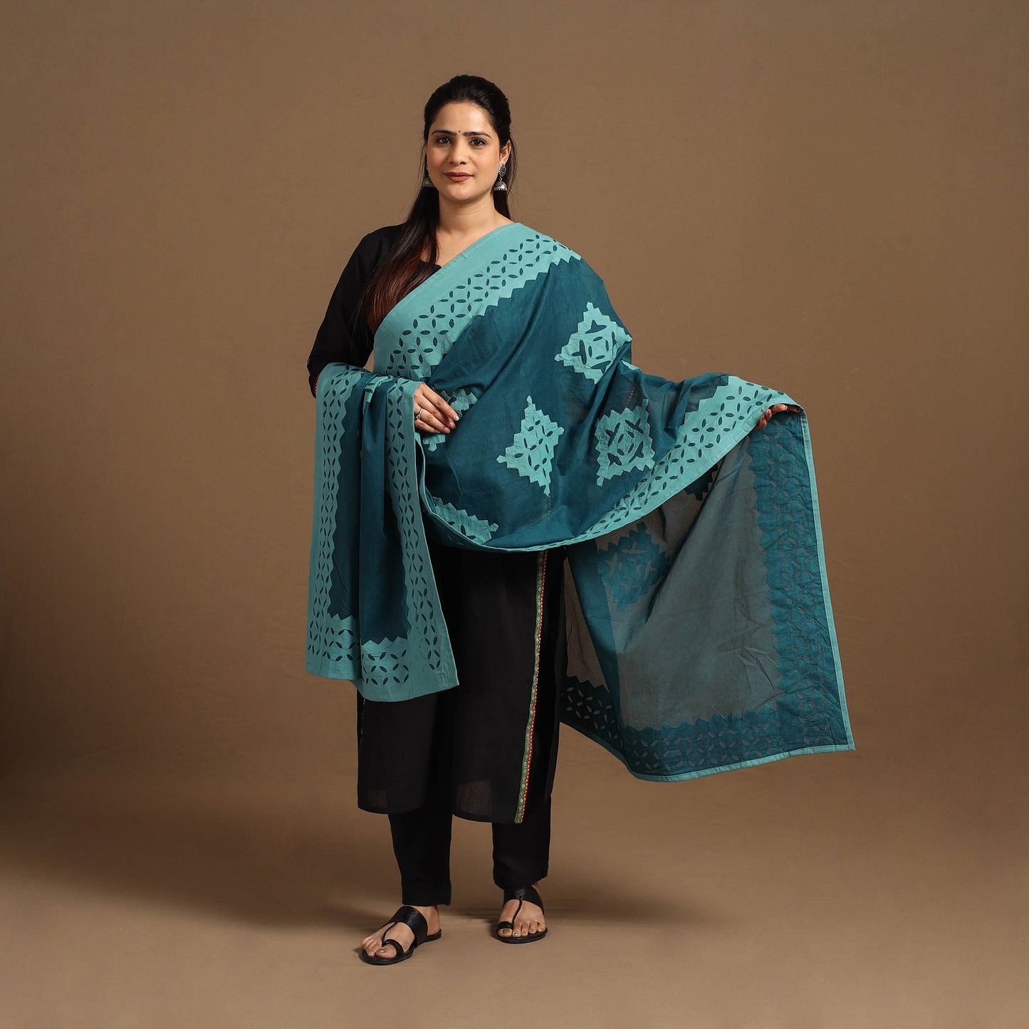  Cutwork Cotton Blue Barmer Applique Dupatta