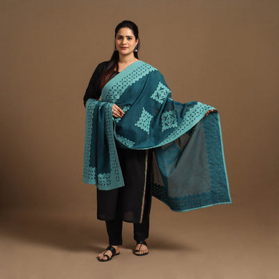  Cutwork Cotton Blue Barmer Applique Dupatta