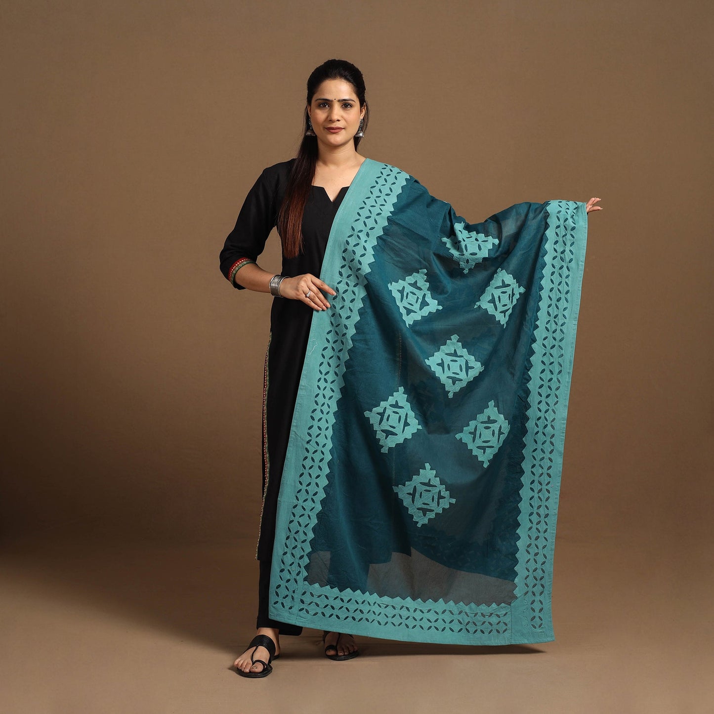  Cutwork Cotton Blue Barmer Applique Dupatta