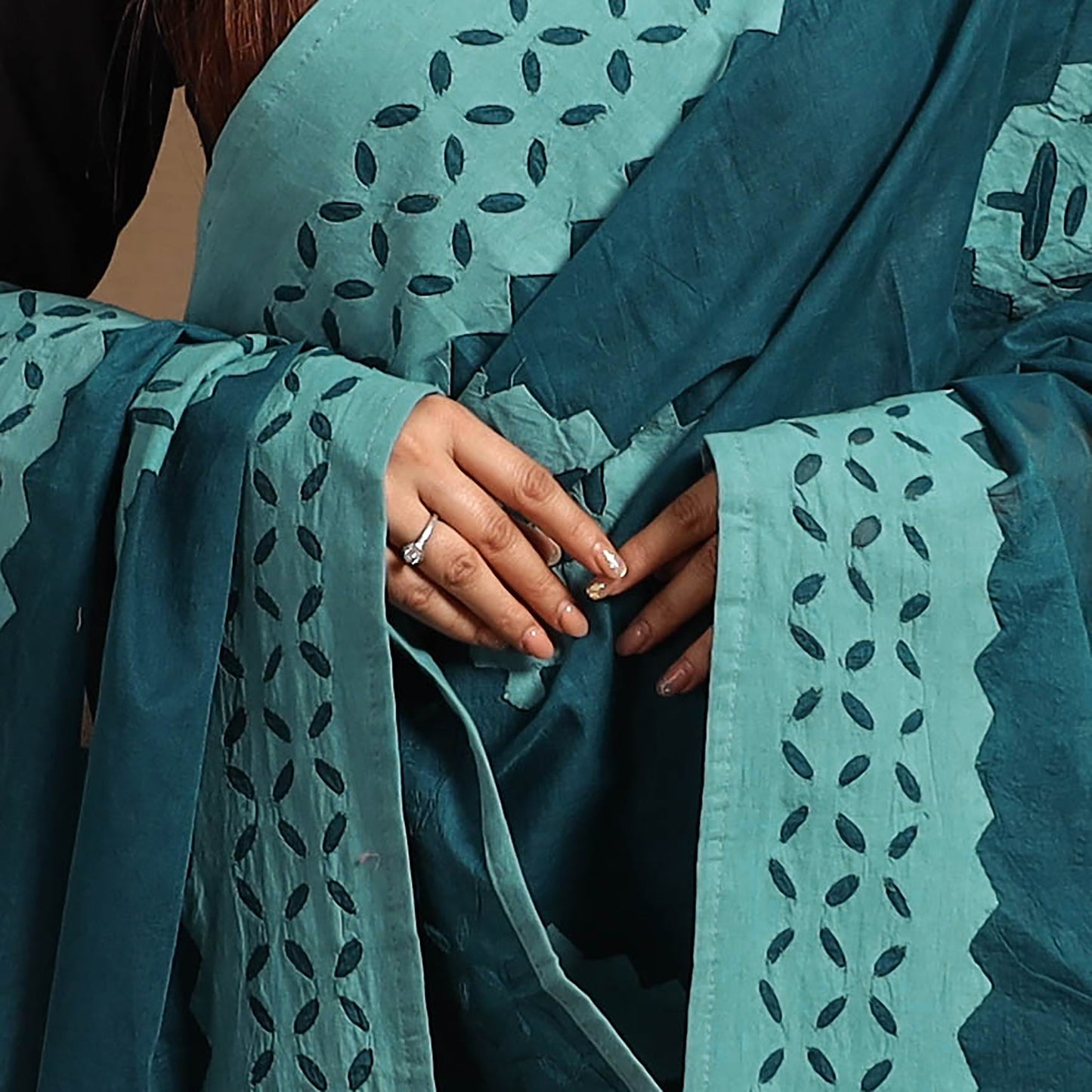  Cutwork Cotton Blue Barmer Applique Dupatta