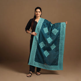 Buy Cutwork Cotton Blue Barmer Applique Dupatta