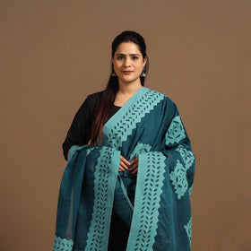 Buy Cutwork Cotton Blue Barmer Applique Dupatta