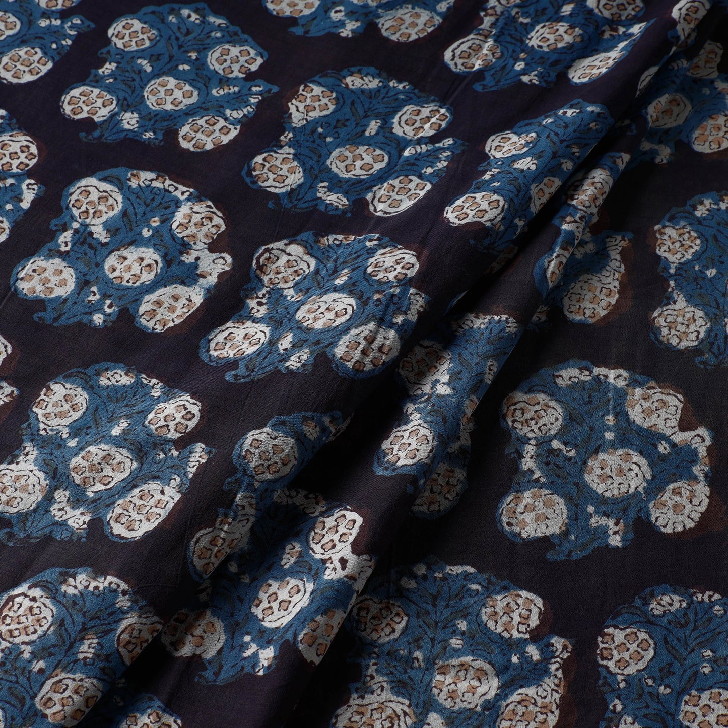 Blue - Dabu Bagru Block Print Pure Cotton Fabric