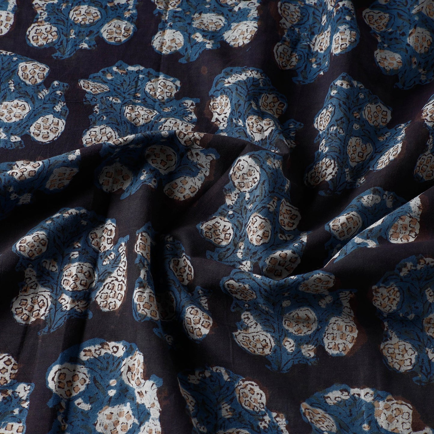 Blue - Dabu Bagru Block Print Pure Cotton Fabric